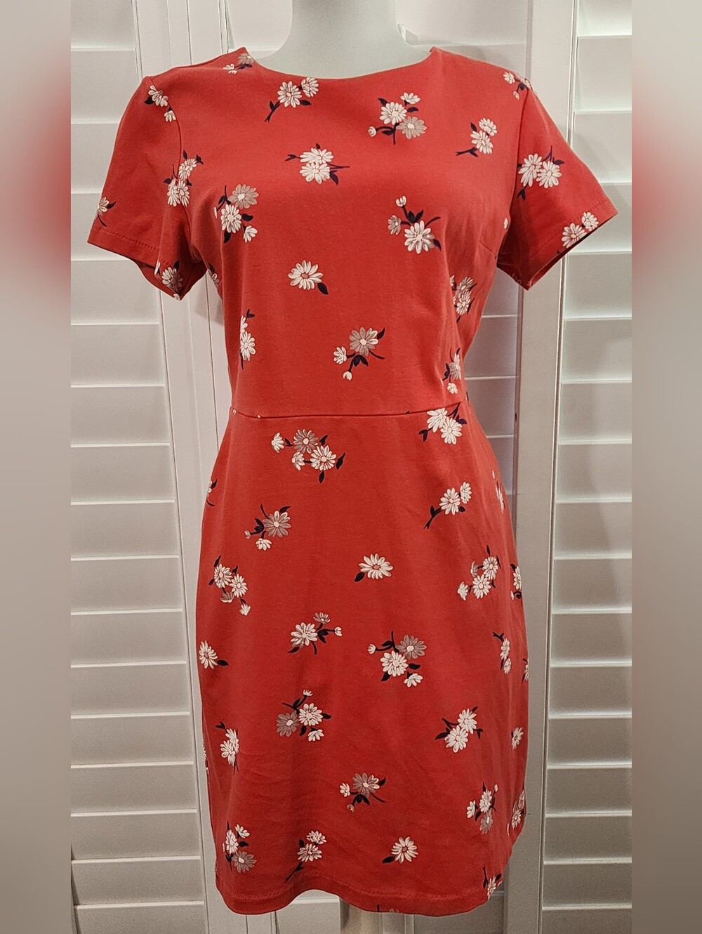 Old Navy Womens Size S-M Short Sleeve Floral Dress, Coral Mid Knee Length